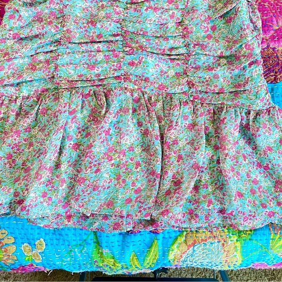 NWOT ASTR The Label Blue Floral Ruched Sweetheart Mini Dress - Picture 8 of 14